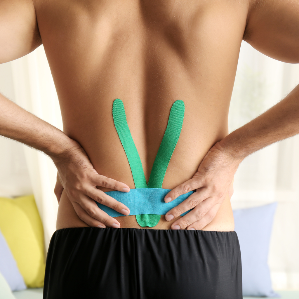 Kinesio taping for lower back pain and muscle support at the Best Kinesio Taping Physiotherapy in JP Nagar.